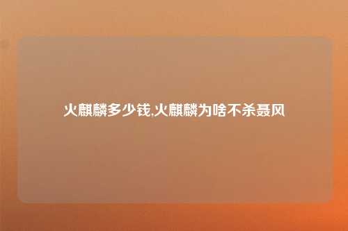 火麒麟多少钱,火麒麟为啥不杀聂风