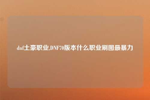dnf土豪职业,DNF70版本什么职业刷图最暴力