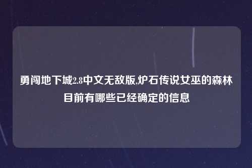 勇闯地下城2.8中文无敌版,炉石传说女巫的森林目前有哪些已经确定的信息