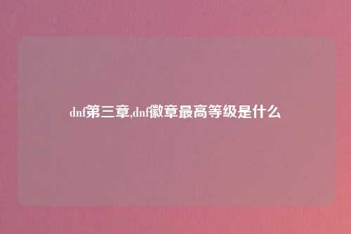 dnf第三章,dnf徽章最高等级是什么