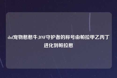 dnf宠物憨憨牛,DNF守护者的称号由帕拉甲乙丙丁进化到帕拉憨