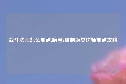 战斗法师怎么加点,暗黑2重制版女法师加点攻略