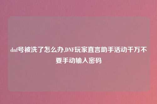 dnf号被洗了怎么办,DNF玩家直言助手活动千万不要手动输入密码