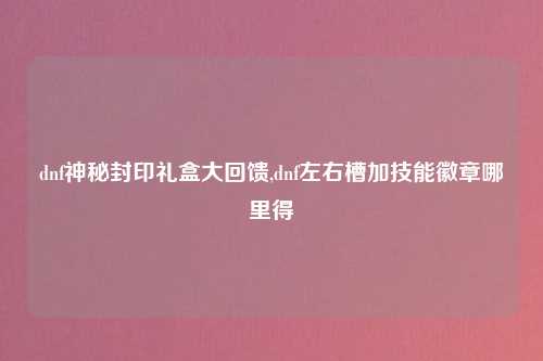 dnf神秘封印礼盒大回馈,dnf左右槽加技能徽章哪里得