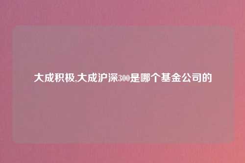 大成积极,大成沪深300是哪个基金公司的