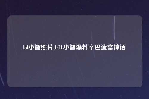 lol小智照片,LOL小智爆料辛巴造富神话
