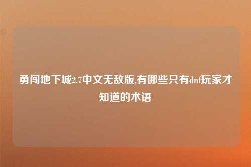 勇闯地下城2.7中文无敌版,有哪些只有dnf玩家才知道的术语