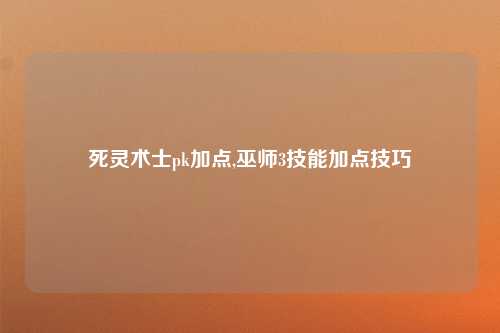 死灵术士pk加点,巫师3技能加点技巧
