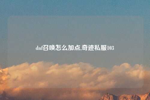 dnf召唤怎么加点,奇迹私服103