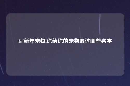 dnf新年宠物,你给你的宠物取过哪些名字