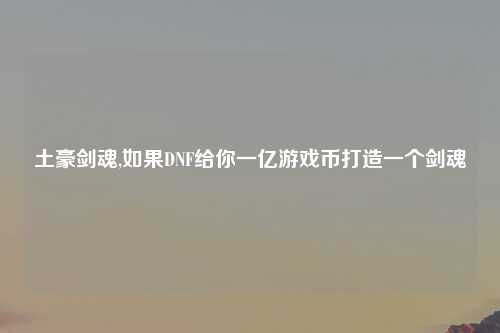 土豪剑魂,如果DNF给你一亿游戏币打造一个剑魂