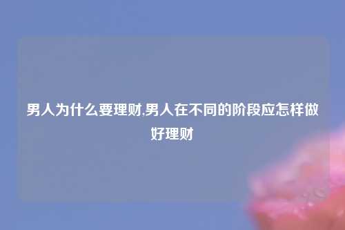 男人为什么要理财,男人在不同的阶段应怎样做好理财