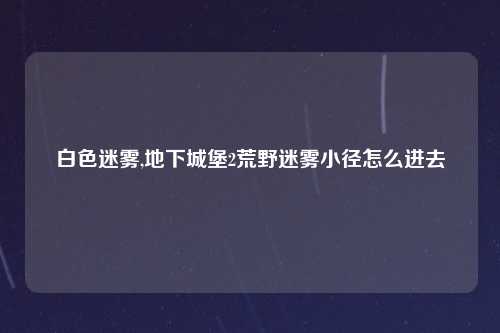 白色迷雾,地下城堡2荒野迷雾小径怎么进去