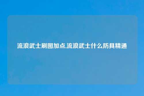 流浪武士刷图加点,流浪武士什么防具精通