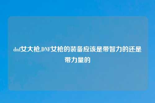 dnf女大枪,DNF女枪的装备应该是带智力的还是带力量的
