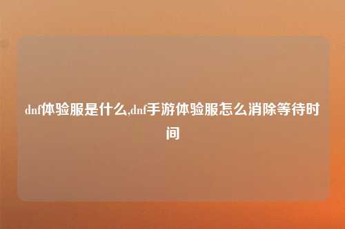 dnf体验服是什么,dnf手游体验服怎么消除等待时间