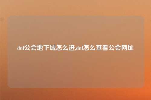 dnf公会地下城怎么进,dnf怎么查看公会网址