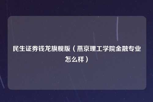 民生证券钱龙旗舰版（燕京理工学院金融专业怎么样）