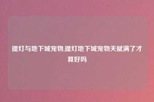 提灯与地下城宠物,提灯地下城宠物天赋满了才算好吗