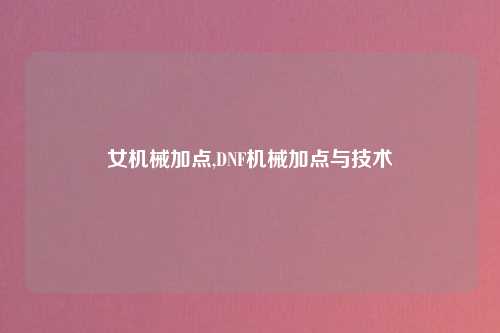 女机械加点,DNF机械加点与技术