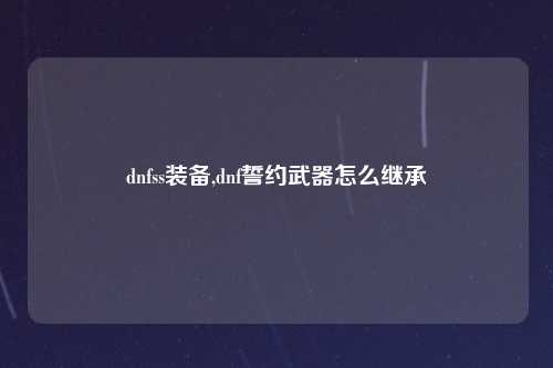 dnfss装备,dnf誓约武器怎么继承