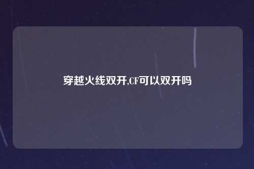 穿越火线双开,CF可以双开吗