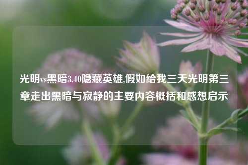 光明vs黑暗3.40隐藏英雄,假如给我三天光明第三章走出黑暗与寂静的主要内容概括和感想启示