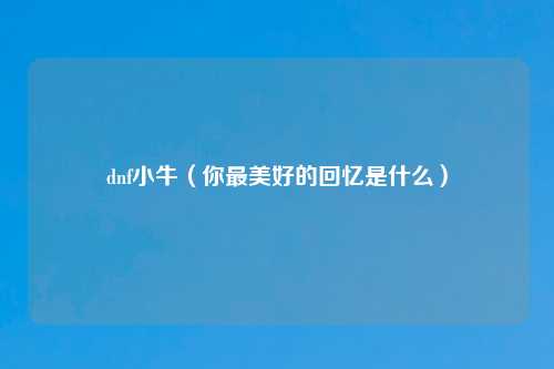 dnf小牛（你最美好的回忆是什么）