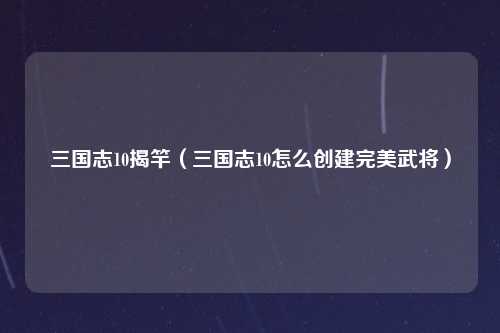 三国志10揭竿（三国志10怎么创建完美武将）