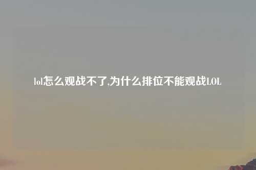 lol怎么观战不了,为什么排位不能观战LOL