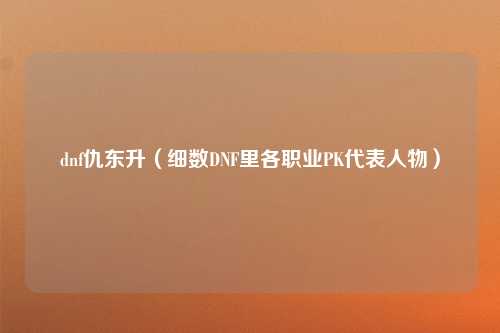dnf仇东升（细数DNF里各职业PK代表人物）