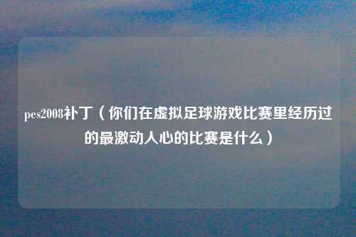 pes2008补丁（你们在虚拟足球游戏比赛里经历过的最激动人心的比赛是什么）
