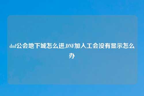 dnf公会地下城怎么进,DNF加入工会没有显示怎么办