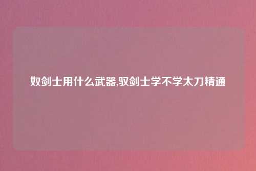 奴剑士用什么武器,驭剑士学不学太刀精通