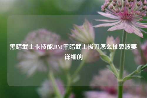 黑暗武士卡技能,DNF黑暗武士拔刀怎么扯裂波要详细的