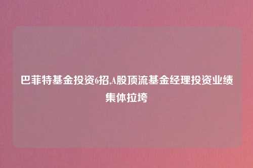 巴菲特基金投资6招,A股顶流基金经理投资业绩集体拉垮