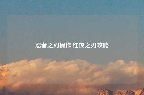 忍者之刃操作,红夜之刃攻略