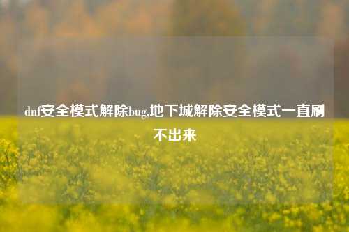 dnf安全模式解除bug,地下城解除安全模式一直刷不出来