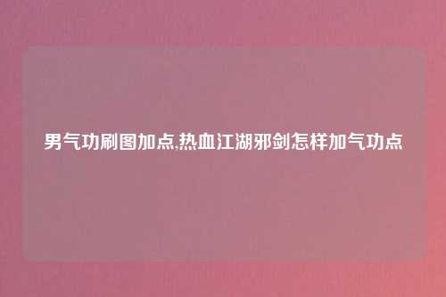 男气功刷图加点,热血江湖邪剑怎样加气功点