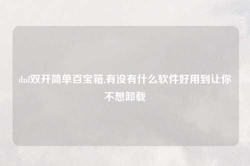 dnf双开简单百宝箱,有没有什么软件好用到让你不想卸载