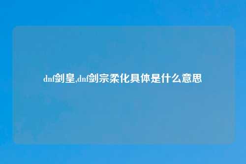 dnf剑皇,dnf剑宗柔化具体是什么意思