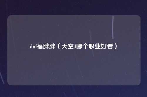 dnf福胖胖（天空4哪个职业好看）