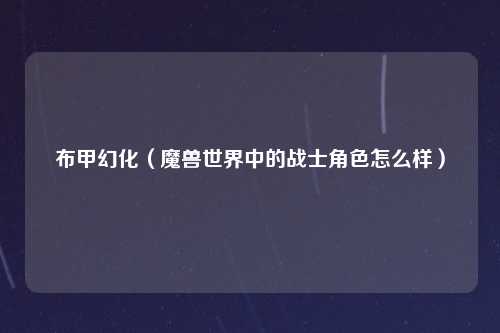 布甲幻化（魔兽世界中的战士角色怎么样）