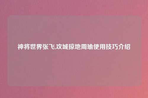 神将世界张飞,攻城掠地周瑜使用技巧介绍