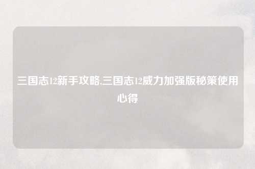 三国志12新手攻略,三国志12威力加强版秘策使用心得