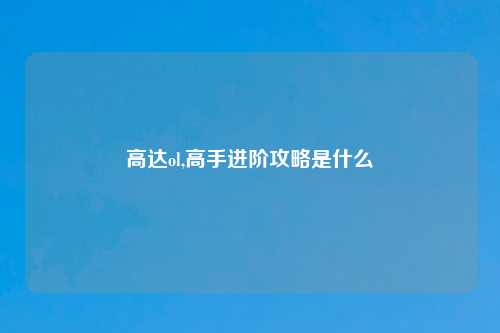 高达ol,高手进阶攻略是什么