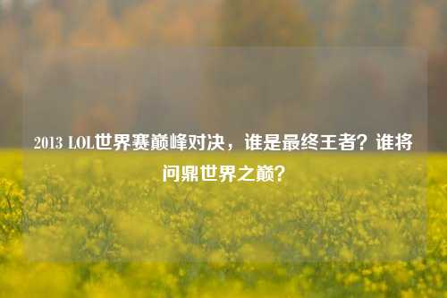 2013 LOL世界赛巅峰对决，谁是最终王者？谁将问鼎世界之巅？