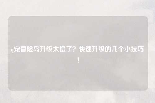 q宠冒险岛升级太慢了？快速升级的几个小技巧！