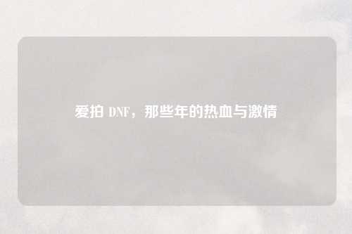 爱拍 DNF，那些年的热血与激情