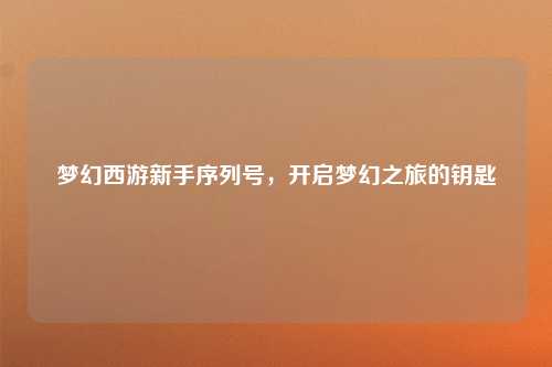 梦幻西游新手序列号，开启梦幻之旅的钥匙